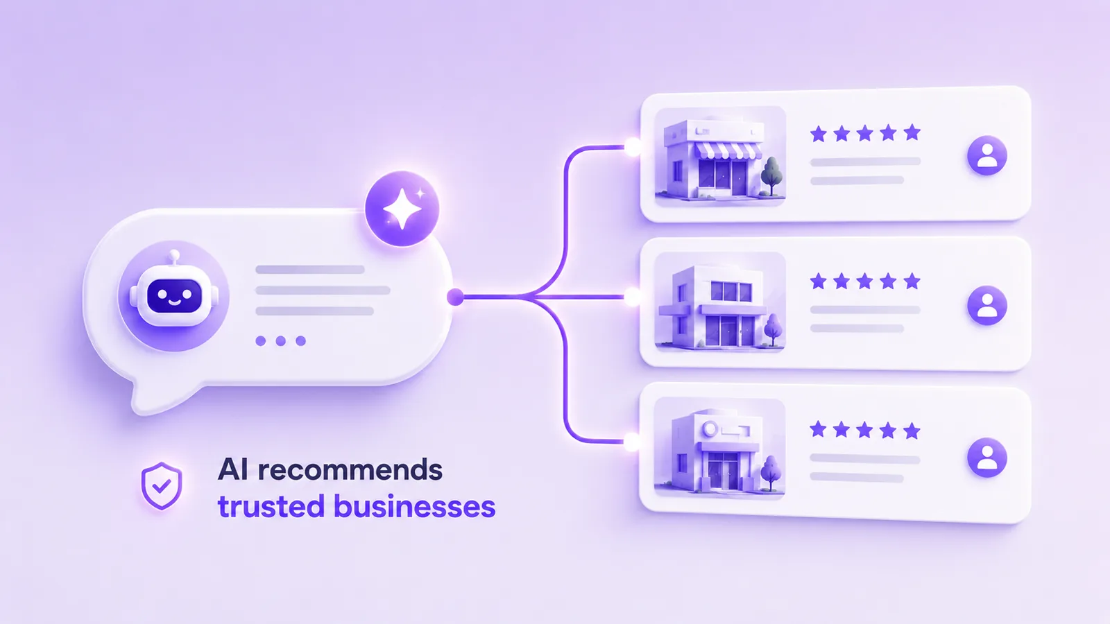Person asking an AI assistant for a recommendation and seeing named businesses