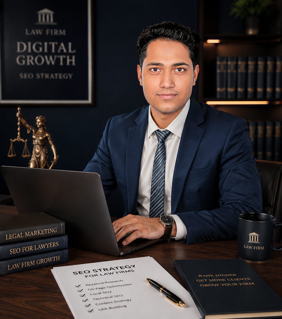Ashikur Rahman at workspace, building law-firm SEO with Claude Code