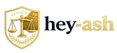 hey-ash law firm SEO logo with scales of justice shield